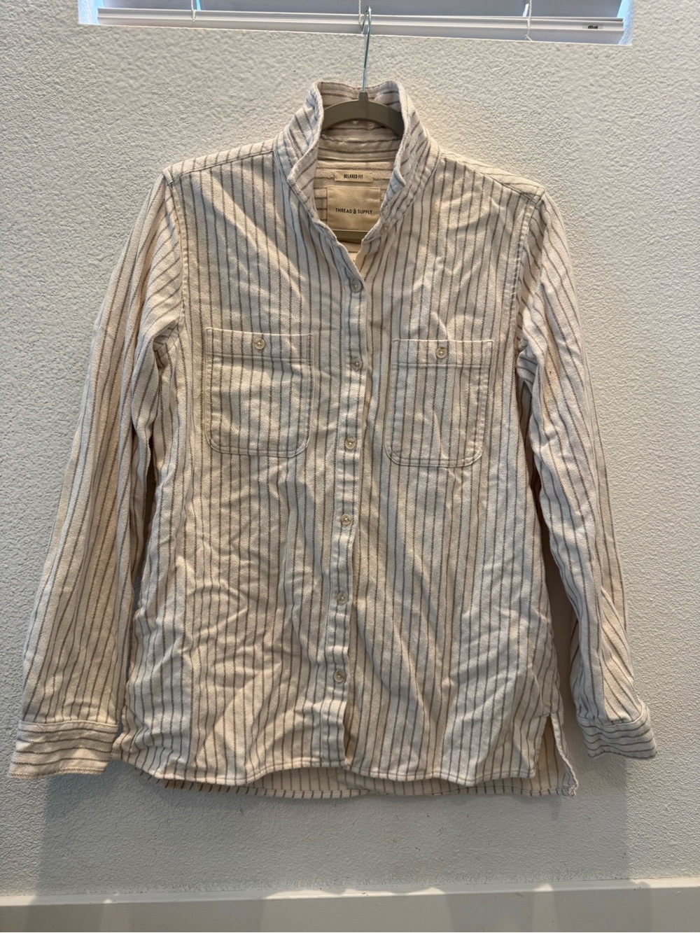 Thread & Supply relaxed fit cream-colored, long-sleeve button-down shirt